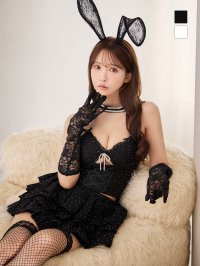 【即日発送】【送料無料！】【ハロウィン】バニーレースビスチェセットアップ【コスプレ6点セット】【XS-Mサイズ/2カラー】[HC03]三上悠亜着用