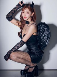 【即日発送】【ハロウィン】レザーデビルタイトワンピース【コスプレ7点セット】【XS-Lサイズ/カラー】[HC03]明日花キララ着用