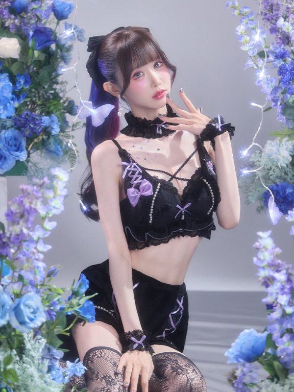 画像1: 【即日発送】【送料無料！】【サンリオ】クロミランジェリーセットアップルームウェア【S-L/1カラー】[HC02]ゆりにゃ着用