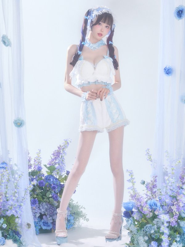 画像4: 【即日発送】【送料無料！】【サンリオ】シナモロールランジェリーセットアップルームウェア【S-L/1カラー】[HC02]ゆりにゃ着用