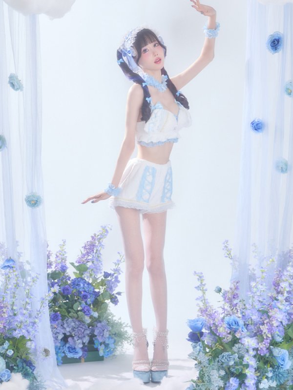 画像8: 【即日発送】【送料無料！】【サンリオ】シナモロールランジェリーセットアップルームウェア【S-L/1カラー】[HC02]ゆりにゃ着用
