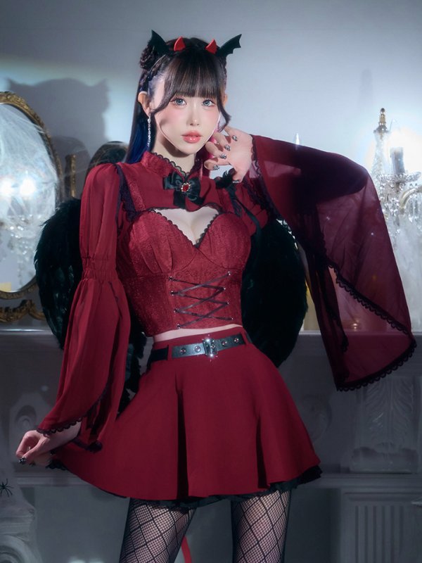 画像1: 【送料無料！】【ハロウィン】ケープロングスリーブリボンデビルコスプレ【コスプレ4点SET】【S-Lサイズ】[OF03]ゆりにゃ着用