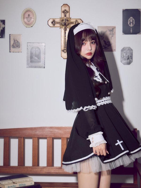 画像3: 【送料無料！】【ハロウィン】ゴシックシスターフレアスカートコスプレ【コスプレ3点SET】【S-XLサイズ】[OF03]吉木千沙都（ちぃぽぽ）着用