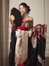【送料無料！】【ハロウィン】鶴花柄花魁ワンピース【コスプレ2点SET】【S-Lサイズ】【一部一部予約/9月中旬発送予定】[OF03]ゆい着用