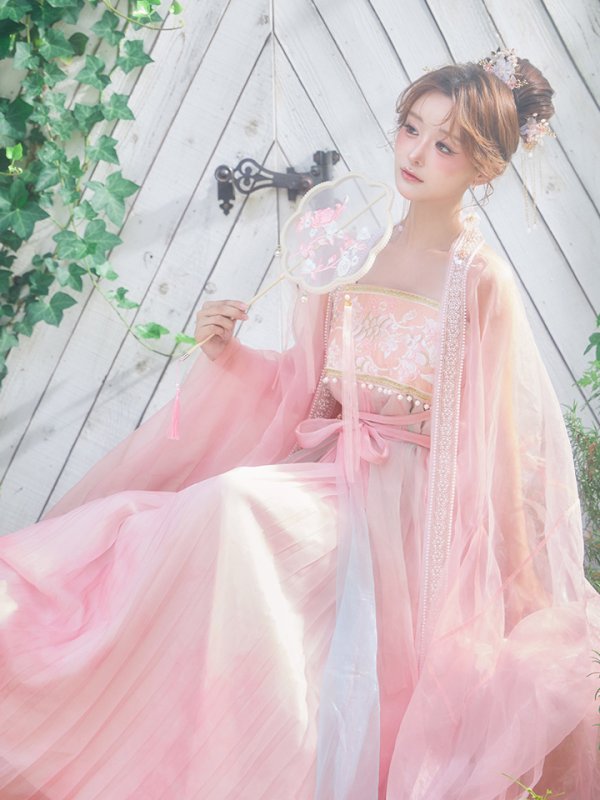 画像6: 【送料無料！】【ハロウィン】ピンク花刺繍ロングシフォン漢服セット/ブルーグラデーション花刺繍ロングシフォン漢服セット【Fサイズ】【一部予約/8月下旬発送予定】[OF03]