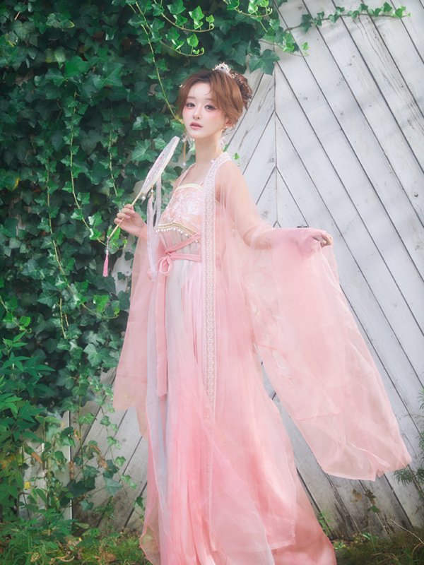 画像9: 【送料無料！】【ハロウィン】ピンク花刺繍ロングシフォン漢服セット/ブルーグラデーション花刺繍ロングシフォン漢服セット【Fサイズ】【一部予約/8月下旬発送予定】[OF03]