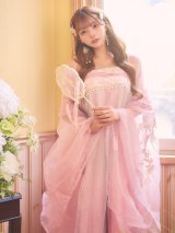 【即日発送】【送料無料！】【ハロウィン】ピンク花刺繍ロングシフォン漢服セット/天女/織姫【コスプレ4点SET】【Fサイズ】[OF03]まみ着用