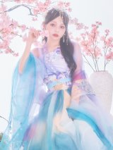 【一部予約商品/8月下旬発送予定】【送料無料！】【ハロウィン】ブルーグラデーション花刺繍ロングシフォン漢服セット【コスプレ5点SET】【Fサイズ】[OF03]吉木千沙都（ちぃぽぽ）着用