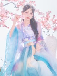 【一部予約商品/8月下旬発送予定】【送料無料！】【ハロウィン】ブルーグラデーション花刺繍ロングシフォン漢服セット【コスプレ5点SET】【Fサイズ】[OF03]吉木千沙都（ちぃぽぽ）着用