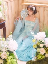 【即日発送】【送料無料！】【ハロウィン】アイスブルー刺繍ロングシフォン漢服セット/天女/織姫【コスプレ3点SET】【Fサイズ】[OF04]天海りこ着用