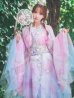 画像1: 【一部予約商品/8月下旬発送予定】【送料無料！】【ハロウィン】ピンク×ブルー花刺繍ロングシフォン漢服セット【コスプレ4点SET】【Fサイズ】[OF03]三上悠亜着用 (1)