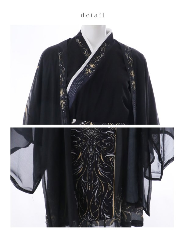 画像15: 【ハロウィン】ブラック×ゴールド刺繍漢服コスプレ【3点SET】【L-XLサイズ】[OF03]今井暖大着用