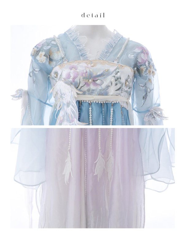 画像4: 【送料無料！】【ハロウィン】水色×ラベンダー フラワー刺繍シアー漢服セット【コスプレ9点SET】【Fサイズ】【予約/9月上旬発送予定】[OF03]