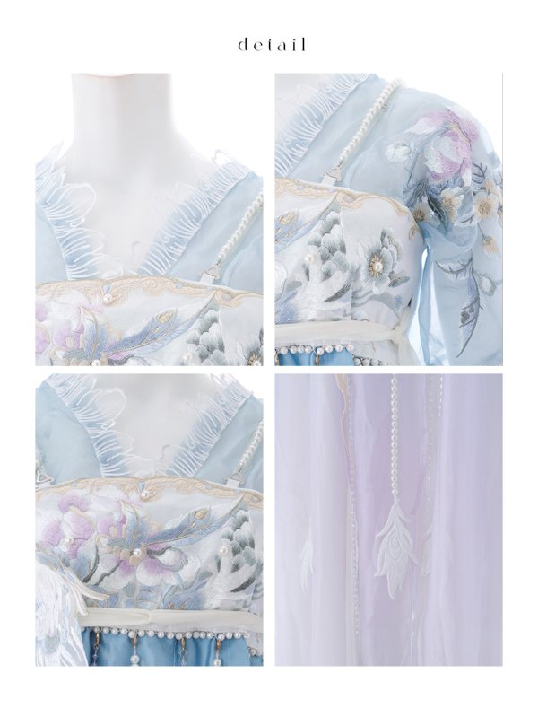 画像5: 【送料無料！】【ハロウィン】水色×ラベンダー フラワー刺繍シアー漢服セット【コスプレ9点SET】【Fサイズ】【予約/9月上旬発送予定】[OF03]