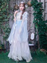 【送料無料！】【ハロウィン】水色×ラベンダー フラワー刺繍シアー漢服セット/天女/織姫【コスプレ9点SET】【Fサイズ】[OF03]るりぴ着用