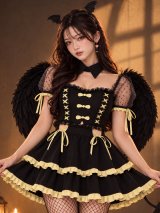 【即日発送】【送料無料！】【ハロウィン】レースアップリボンデビルコスプレ【コスプレ6点SET】【S-Mサイズ/3カラー】[OF04]