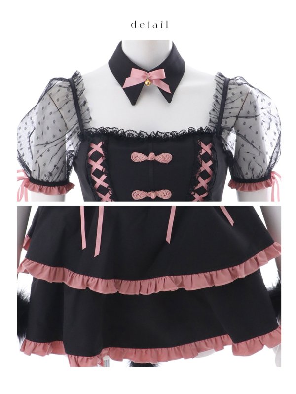 画像5: 【即日発送】【送料無料！】【ハロウィン】レースアップリボンキャットコスプレ【コスプレ6点SET】【Sサイズ/3カラー】[OF04]
