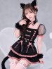 画像1: 【即日発送】【送料無料！】【ハロウィン】レースアップピンクリボンキャットコスプレ【コスプレ6点SET】【Sサイズ】[OF04] (1)