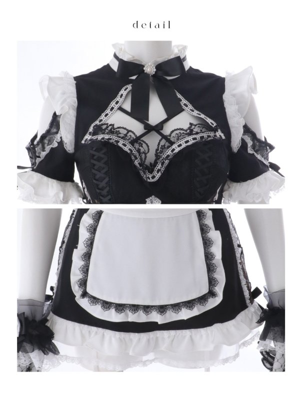画像25: 【送料無料！】【ハロウィン】リボンヘッドレースアップゴシックメイドコスプレ【コスプレ5点SET】【XS-Lサイズ】【予約/10月上旬発送予定】[OF03]三上悠亜着用