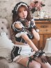画像2: 【送料無料！】【ハロウィン】リボンヘッドレースアップゴシックメイドコスプレ【コスプレ5点SET】【XS-Lサイズ】【予約/10月上旬発送予定】[OF03]三上悠亜着用 (2)