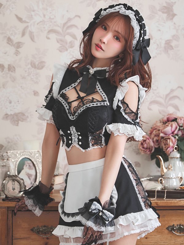 画像18: 【送料無料！】【ハロウィン】リボンヘッドレースアップゴシックメイドコスプレ【コスプレ5点SET】【XS-Lサイズ】【予約/10月上旬発送予定】[OF03]三上悠亜着用