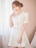 襟付きツイードビジュープリーツドレス/キャバドレス【XS-Lサイズ/1カラー】[OF01]【SB】dzws
