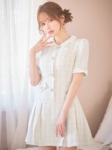 襟付きツイードビジュープリーツドレス/キャバドレス【XS-Lサイズ/1カラー】[OF01]【SB】dzws