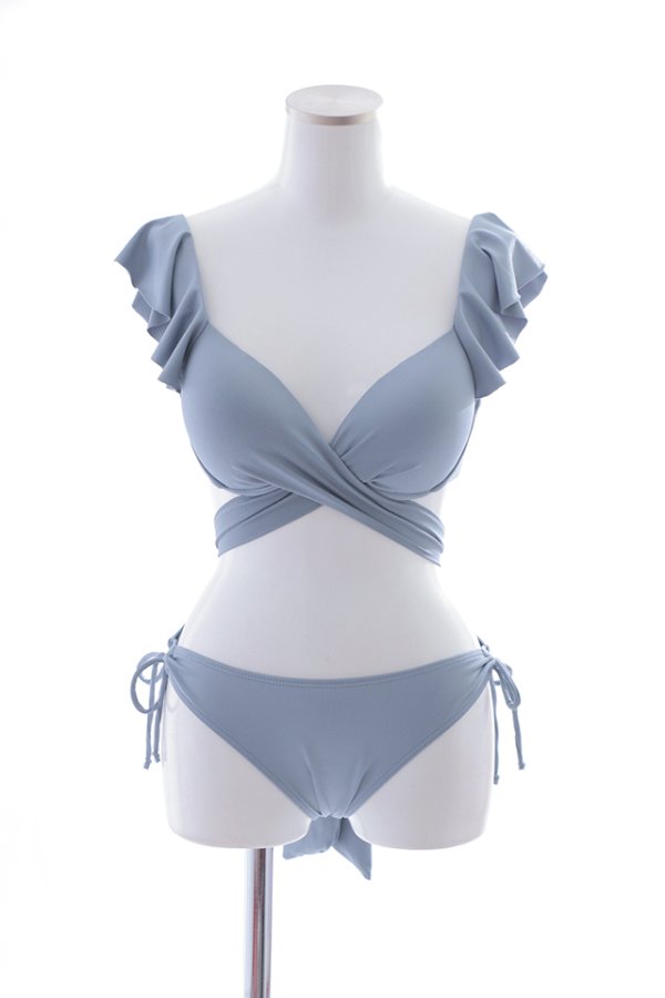 画像41: 【即日発送】【ビキニ】【水着】ショルダーフリルクロスビキニ/無地/シンプル[YMT]