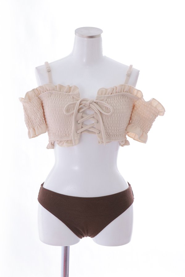 画像17: 【即日発送】【水着セール】【ビキニ】【水着】オフショルビキニ /無地/シャーリング/ニット/2点セット[YMT]