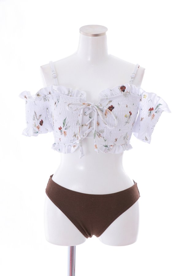 画像28: 【即日発送】【水着セール】【ビキニ】【水着】オフショルビキニ /花柄/シャーリング/ニット/2点セット[YMT]