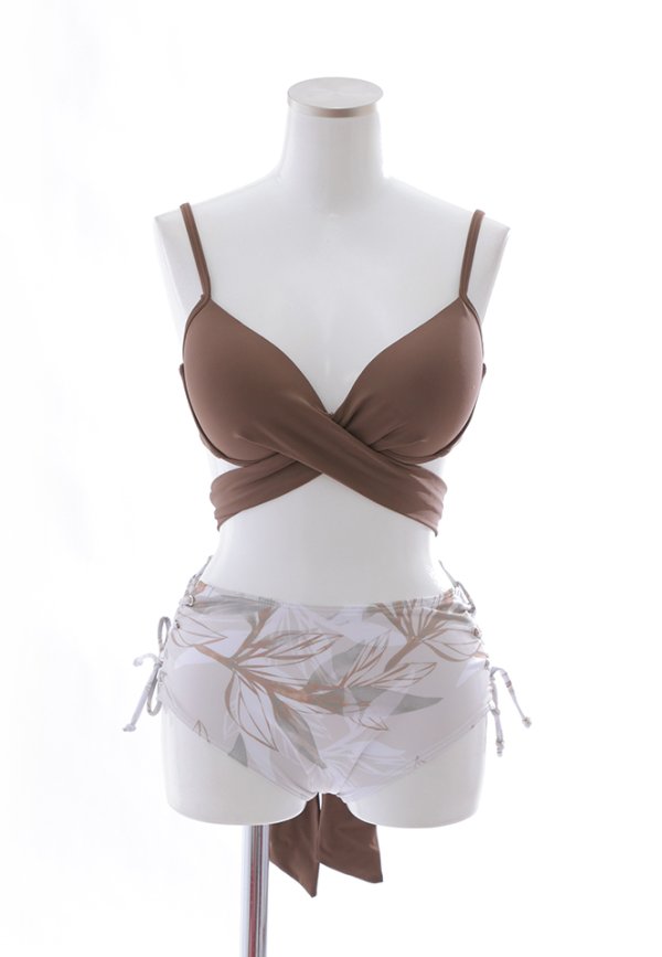 画像22: 【即日発送】【水着セール】【ビキニ】【水着】リーフ柄バッククロスリボンビキニ/ハイウエスト[YMT]