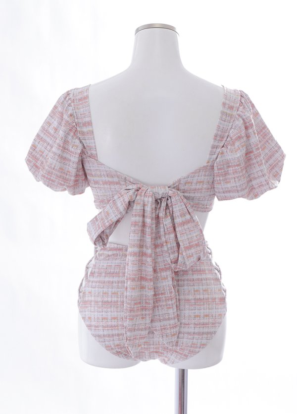 画像13: 【即日発送】【ビキニ】【水着】パフスリーブ 2way ツイードプリント ビキニ 2点セット[YMT]