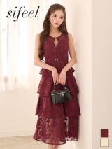 送料無料！【sifeel/シフィール】花柄/レース/刺繍/ティアード/ノースリーブ/谷間見せ/ワンピースドレス/キャバドレス【S-Mサイズ/2カラー】[OF03]【IM】