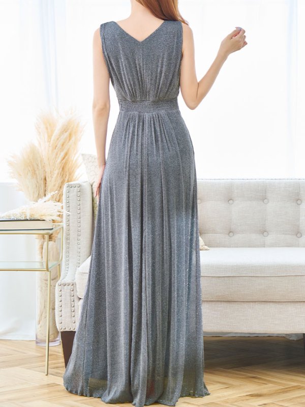 画像7: グリッターラメロングドレス/カシュクール/ノースリーブ/谷間見せ/背中隠し/キャバドレス【S-XLサイズ/2カラー】[OF03B]