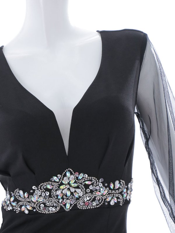 画像15: ワンカラー/シースルー/袖あり/谷間見せ/ビジュー/タイト/ミニドレス/キャバドレス【S-Mサイズ/1カラー】[OF03B]