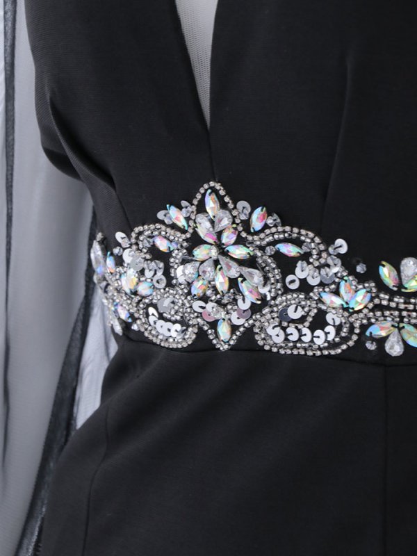 画像17: ワンカラー/シースルー/袖あり/谷間見せ/ビジュー/タイト/ミニドレス/キャバドレス【S-Mサイズ/1カラー】[OF03B]