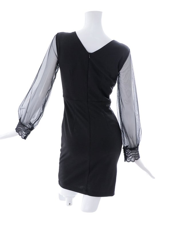 画像14: ワンカラー/シースルー/袖あり/谷間見せ/ビジュー/タイト/ミニドレス/キャバドレス【S-Mサイズ/1カラー】[OF03B]