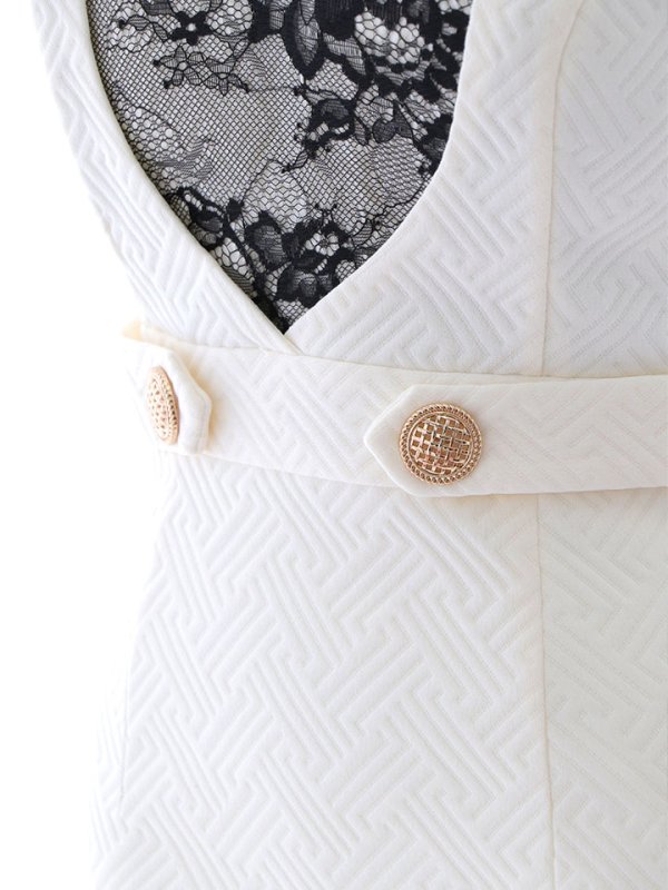 画像16: ハイウエストタイトミニドレス/レース/ボタン/ノースリーブ/谷間見せ/背中隠し/ミニドレス/キャバドレス【XS-Mサイズ/1カラー】[OF03B] 【IM】