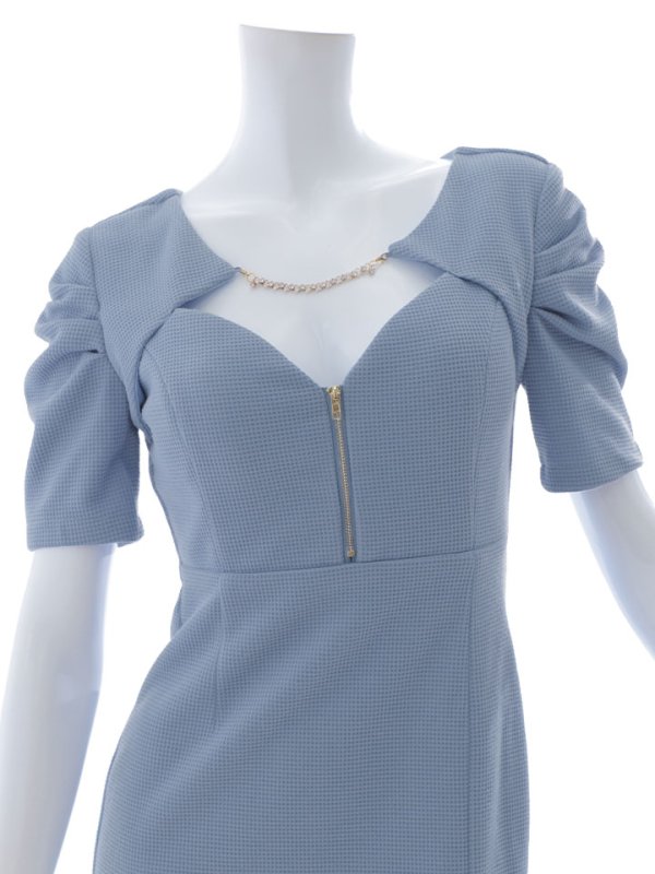 画像16: ワッフルタイトミニドレス/ビジュー/ジップアップ/谷間見せ/背中隠し/タイト/ミニドレス/キャバドレス【XS-Mサイズ/1カラー】[OF03B] 【IM】