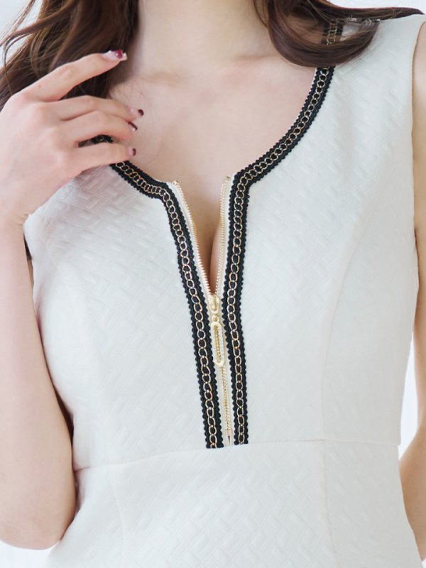 画像8: フロントジップミディアムドレス/背中隠し/ノースリーブ/ミディアム/キャバドレス【XS-Lサイズ/2カラー】[OF03B] 【IM】