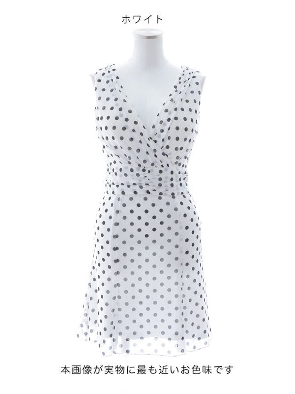 画像21: 水玉ワンピースドレス/フレアー/ノースリーブ/谷間見せ/背中隠し/ミニドレス/キャバドレス【XS-Mサイズ/2カラー】[OF03B] 【IM】