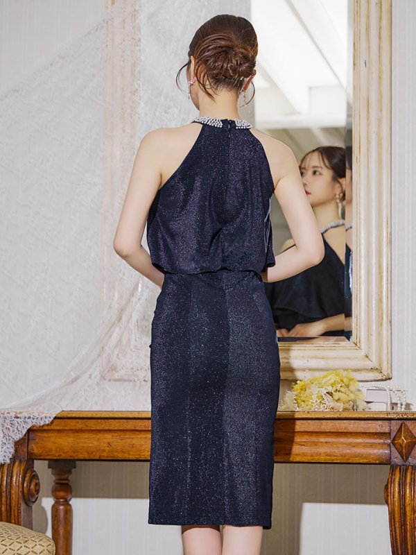 画像9: 【即日発送】ラメフリルミディアムドレス/タイト/ビジュー/グリッター/ノースリーブ/谷間隠し/背中隠し/ミディアムドレス/キャバドレス【IM】【XS-XLサイズ/4カラー】[OF03B] 【IM】dzw