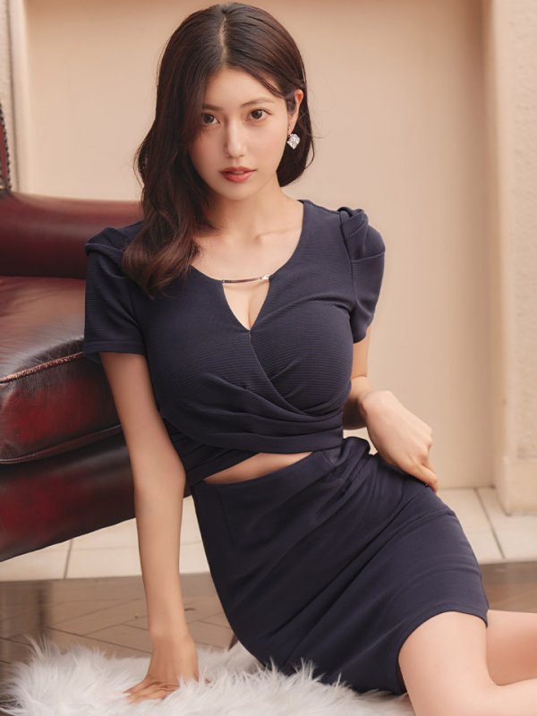 画像8: パフスリーブタイトドレス/谷間見せ/背中隠し/ミニドレス/キャバドレス【XS-Lサイズ/2カラー】[OF03B] 【IM】