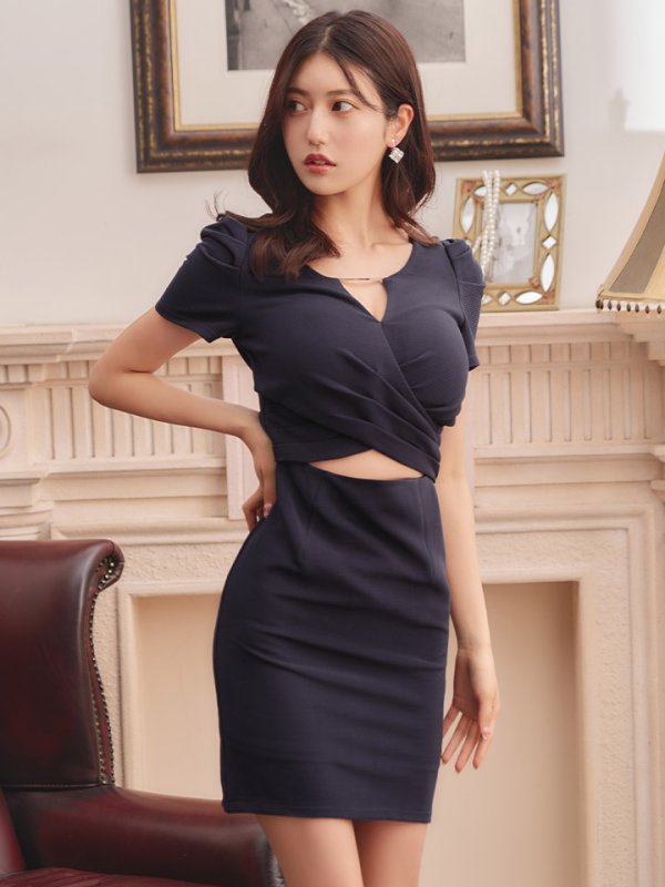 画像11: パフスリーブタイトドレス/谷間見せ/背中隠し/ミニドレス/キャバドレス【XS-Lサイズ/2カラー】[OF03B] 【IM】