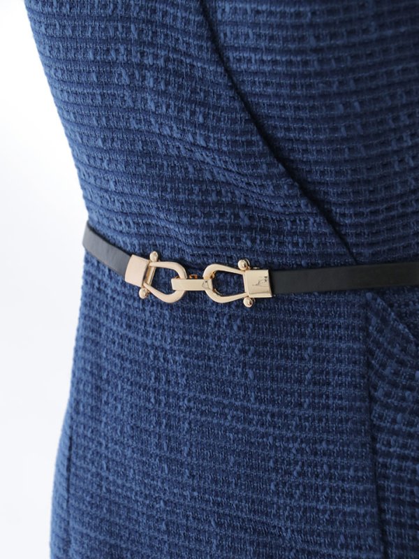 画像13: マーメイドドレス/ツイード/フリル/スリット/谷間見せ/背中隠し/ベルト/ミディアムドレス/キャバドレス【S-Lサイズ/1カラー】[OF01] 【IM】