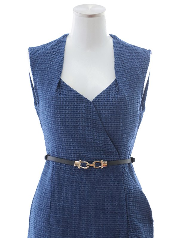 画像11: マーメイドドレス/ツイード/フリル/スリット/谷間見せ/背中隠し/ベルト/ミディアムドレス/キャバドレス【S-Lサイズ/1カラー】[OF01] 【IM】