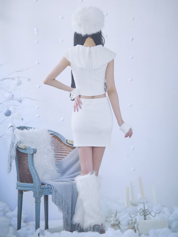 画像13: 【ノベルティ対象】【即日発送！】【サンタコス 5点セット】【XS-Lサイズ/1カラー】ファーティペット付きニットセットアップサンタコスプレ(SLG001)(SFB001)[OF03]