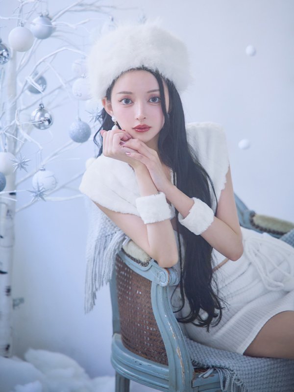 画像6: 【ノベルティ対象】【即日発送！】【サンタコス 5点セット】【XS-Lサイズ/1カラー】ファーティペット付きニットセットアップサンタコスプレ(SLG001)(SFB001)[OF03]