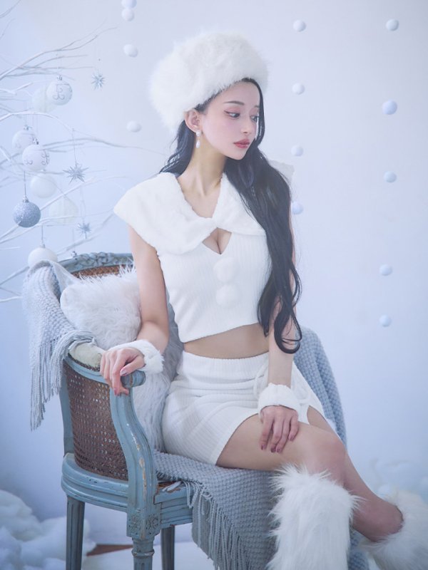 画像8: 【ノベルティ対象】【即日発送！】【サンタコス 5点セット】【XS-Lサイズ/1カラー】ファーティペット付きニットセットアップサンタコスプレ(SLG001)(SFB001)[OF03]