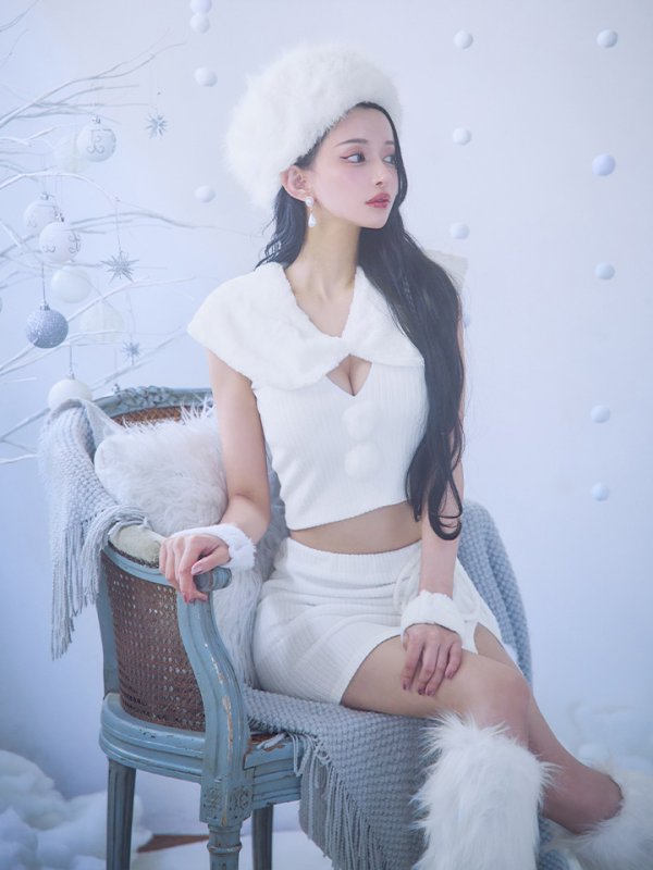 画像9: 【ノベルティ対象】【即日発送！】【サンタコス 5点セット】【XS-Lサイズ/1カラー】ファーティペット付きニットセットアップサンタコスプレ(SLG001)(SFB001)[OF03]